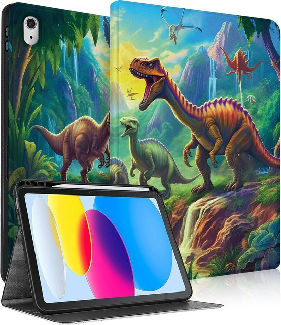 Apple iPad Schutzhülle mit Dinosaurier-Muster in Multicolor, Smart Cover mit Auto Wake/Sleep Funktion für iPad 10. Generation (10,9 Zoll) und 9. Generation (10,2 Zoll) - Bild 1