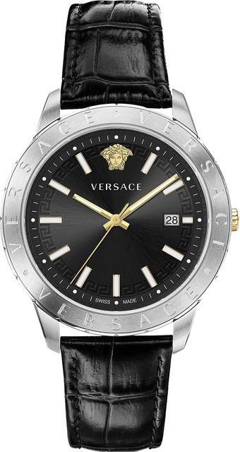 Versace Herrenuhr, Quarz, Edelstahl, 43 mm, Leder, Schwarz, 5 ATM - Bild 1