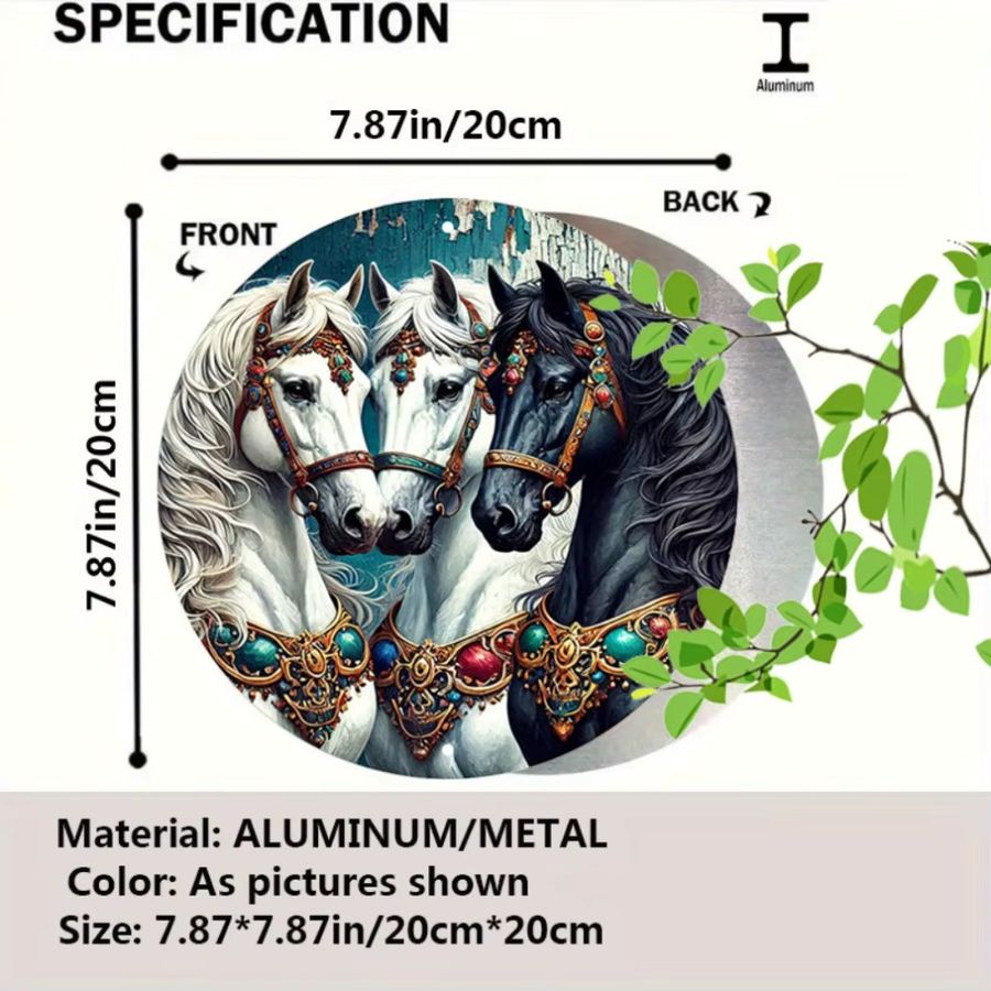 HELLOYOUNG Rundes Aluminium-Metallschild mit Pferd-Motiv im Vintage-Landhausstil zur Wandmontage - Bild 2