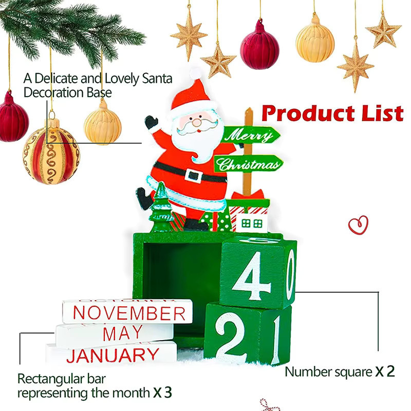 Untior Weihnachts Adventskalender aus Holz als Tischornament mit Weihnachtsmann, Schneemann und Elch in Multicolor - Bild 3