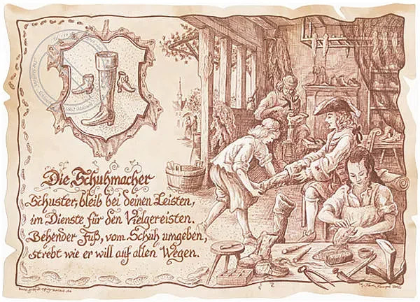Zunftbild Schuhmacher als Vintage Paper Poster auf Antikpapier in Braun, Schwarz und Multicolour, Format A4 - Bild 1
