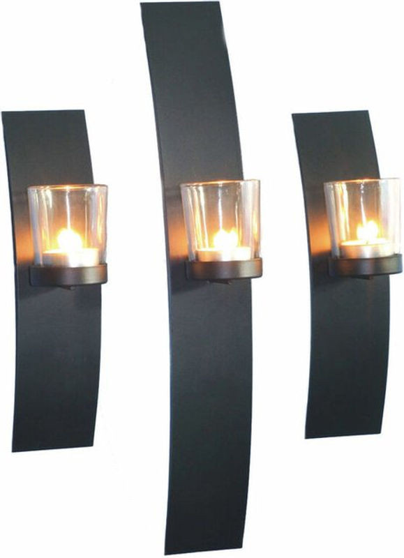 SPETEBO Wandkerzenhalter 3er Set für Teelichter aus Glas und Metall in Schwarz und Transparent, modern und geometrisch - Bild 1