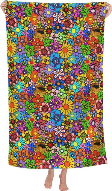 JMG Household Supplies Strandtuch Hippie Blume Vintage Design, Mikrofaser, Mehrfarbig, B/B: 80 x 130 cm - Bild 1