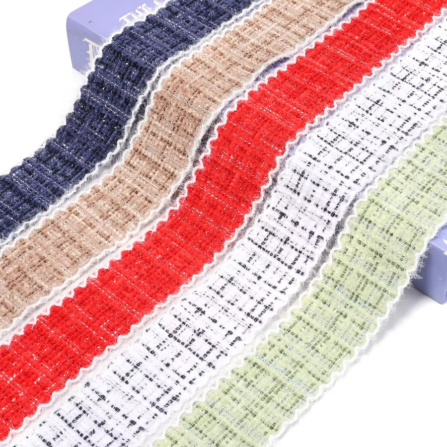 Mehrfarbiges Tweed-Band mit Wellenmuster und ausgefransten Kanten, kariertes gewebtes Band für DIY-Haarschleifen und Geschenkverpackungen, 3 Yards - Bild 3