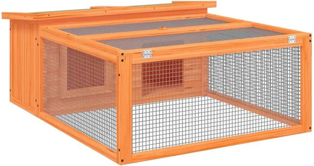 vidaXL Kaninchenstall aus massivem Kiefernholz in Braun mit rustikaler Optik, B/T/H: 117,5 x 97 x 47,5 cm - Bild 1