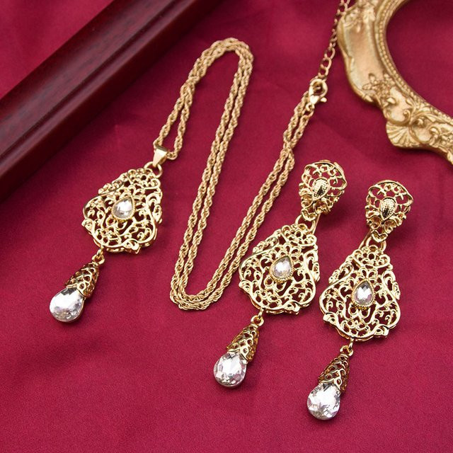 Sunspicems Schmuckset, Halskette, Tropfen-Ohrringe, Gold, Damen, Kristall - Bild 1