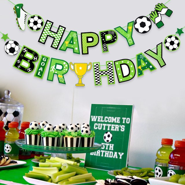 ZQNYCY Fußball Geburtstag Dekoration Set mit Banner Girlande und Cupcake Toppern in Grün - Bild 1