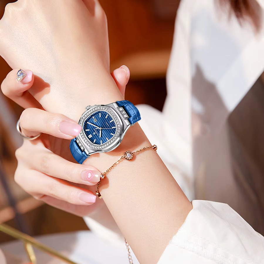 BANGWEI Armbanduhr, Chronograph, Quarz, Diamant, Grün, Damen - Bild 6