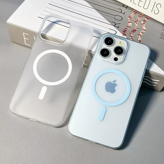 EIENACOCO Ultradünne Matte Transluzente Harte PC-Hülle für iPhone 12 bis 17 Pro Max mit MagSafe Magnetischem Kabellosem Ladegerät Cover in Blau - Bild 1