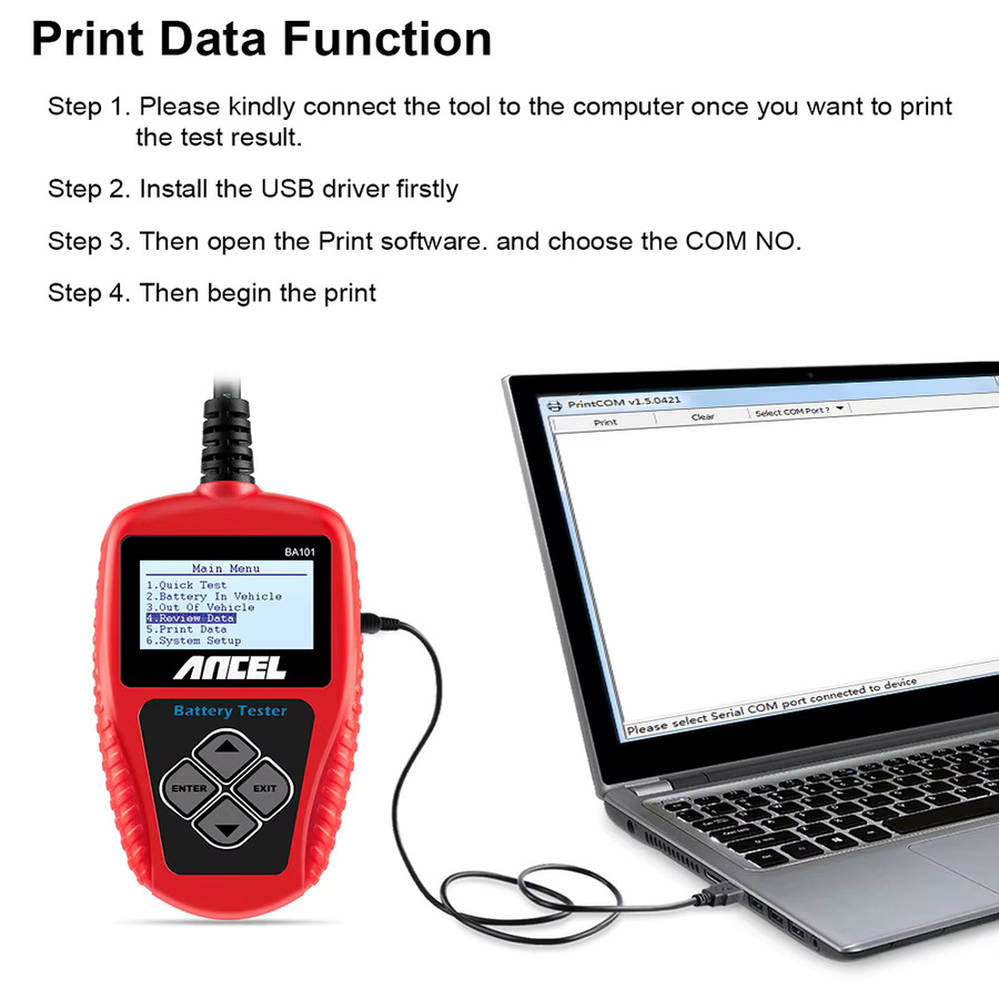 ANCEL BA101 Autobatterietester 12V Batterieanalysator mit 2000CCA und 220AH, Mehrsprachiges Diagnosetool für Automotive Autobatteriescanner, Rot - Bild 4