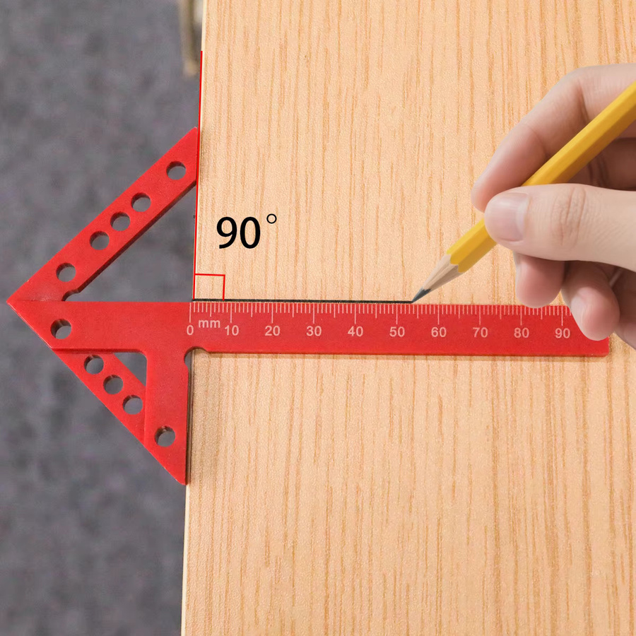 FNICEL Präzisions-Zentrierhilfe und Linienmesser aus Kunststoff und Aluminiumlegierung mit 45/90 Grad Winkelmesslineal in Rot für die Holzbearbeitung - Bild 2