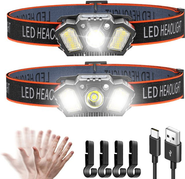 Heinast Sensor-Stirnlampe in Schwarz mit COB-Beleuchtung, wiederaufladbar, IP64 wasserdicht und Motion-Sensor für Camping und Outdoor-Aktivitäten - Bild 1
