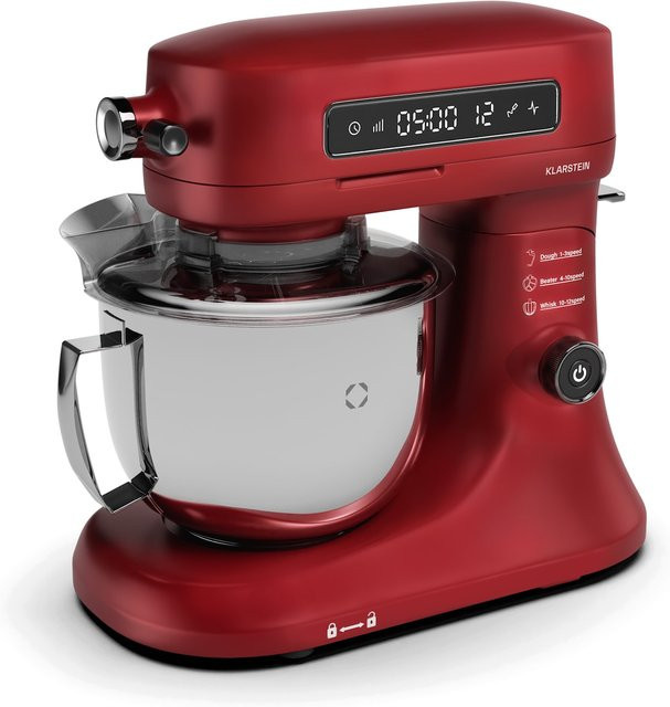 Klarstein Küchenmaschine Chiara in Rot mit 1600 Watt, 12 Stufen, LCD-Display und Edelstahlschüssel inklusive Zubehör - Bild 1