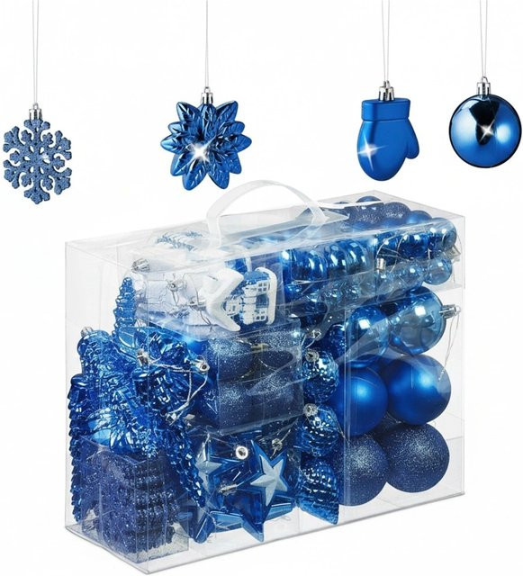 Relaxdays Weihnachtskugeln aus Polystyrol in Blau, 100er Set mit Aufbewahrungsbox - Bild 1