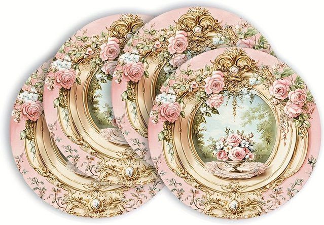 VIKAMA 4-teiliges Platzset im europäischen Landhausstil mit floralem Design, Multicolor - Bild 1