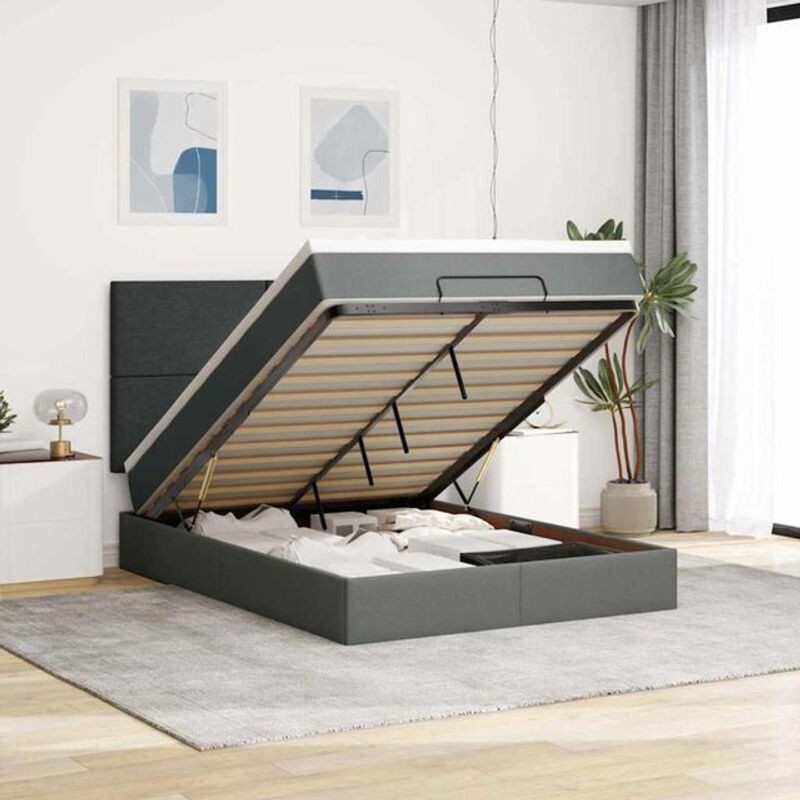 Vidaxl Ottoman Polsterbett mit Matratze und LED-Beleuchtung in Anthrazit Grau, B/T: 140 x 190 cm - Bild 1