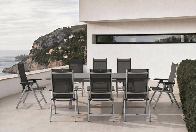 Kettler BasicPlus Garten-Essgruppe in Silber und Anthrazit mit ausziehbarem Tisch und 8 Klappstühlen, Tisch B: 180 bis 280 cm, T: 100 cm, H: 78 cm - Bild 1