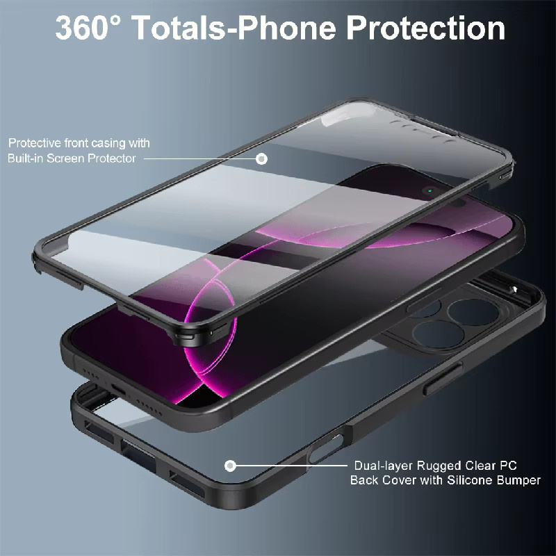 Stoßfeste 360-Grad Ganzkörper-Schutzhülle für iPhone Modelle in Schwarz von ZEKS - Bild 2