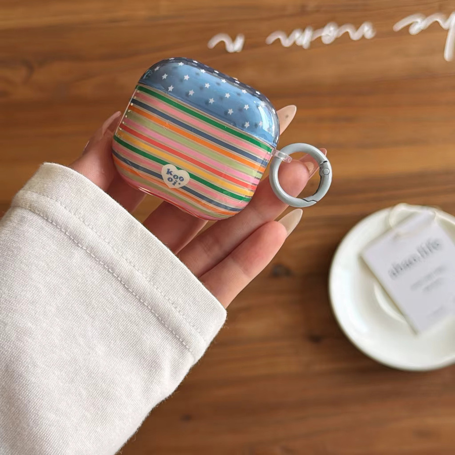 Bunte Kopfhörer-Schutzhülle im koreanischen Stil mit Streifen und Sternen für Apple AirPods 1, 2, 3, 4 und Pro/Pro 2/Pro 3, Multicolor - Bild 2