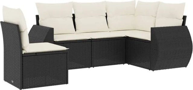 vidaXL 5-tlg Garten-Sofagarnitur aus Poly-Rattan mit Kissen in Schwarz - Bild 1