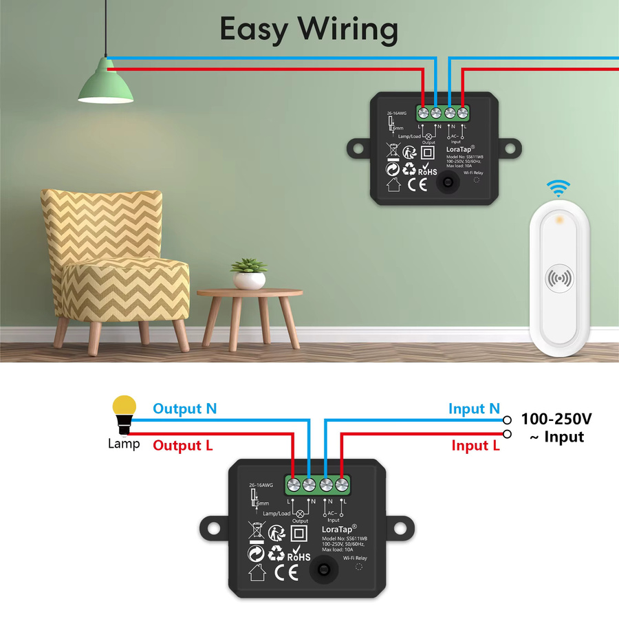 LoraTap Drahtloses Schalter-Steckdosenmodul 10A in Schwarz mit RF+WIFI, Tuya Smart Life App Steuerung und Sprachsteuerung über Google Assistant und Amazon Alexa - Bild 5