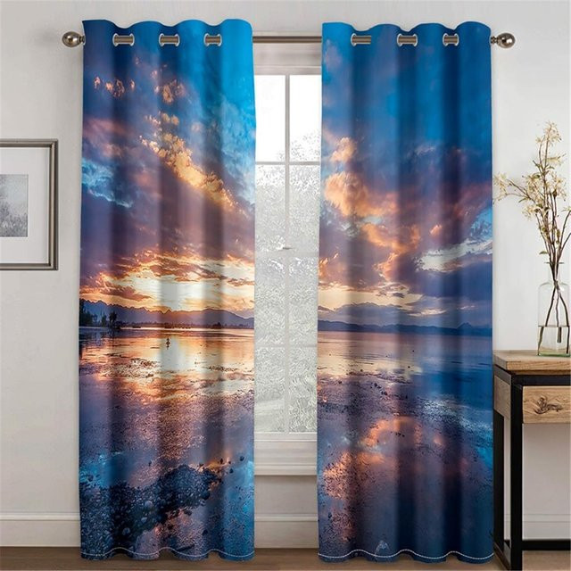 Dekorative 3D-Vorhänge Schneeberg Ozean in Lila und Blau, 2 Paneele aus Polyester für Schlafzimmer und Balkon, Breite: 50 cm, Höhe: 130 cm - Bild 1