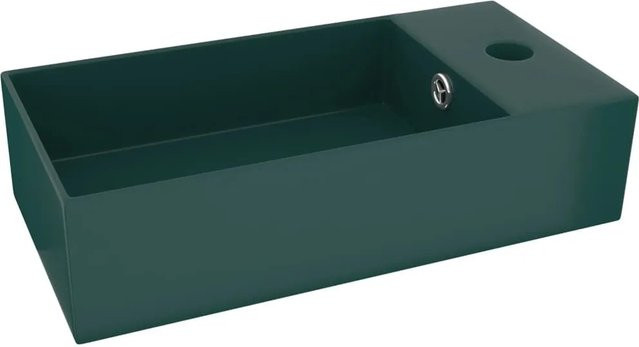 vidaXL Badezimmer-Waschbecken aus Keramik mit Überlauf, Aufsatzwaschbecken, rechteckig, Grün, B/T/H: 50,0 x 40,0 x 15,0 cm - Bild 1