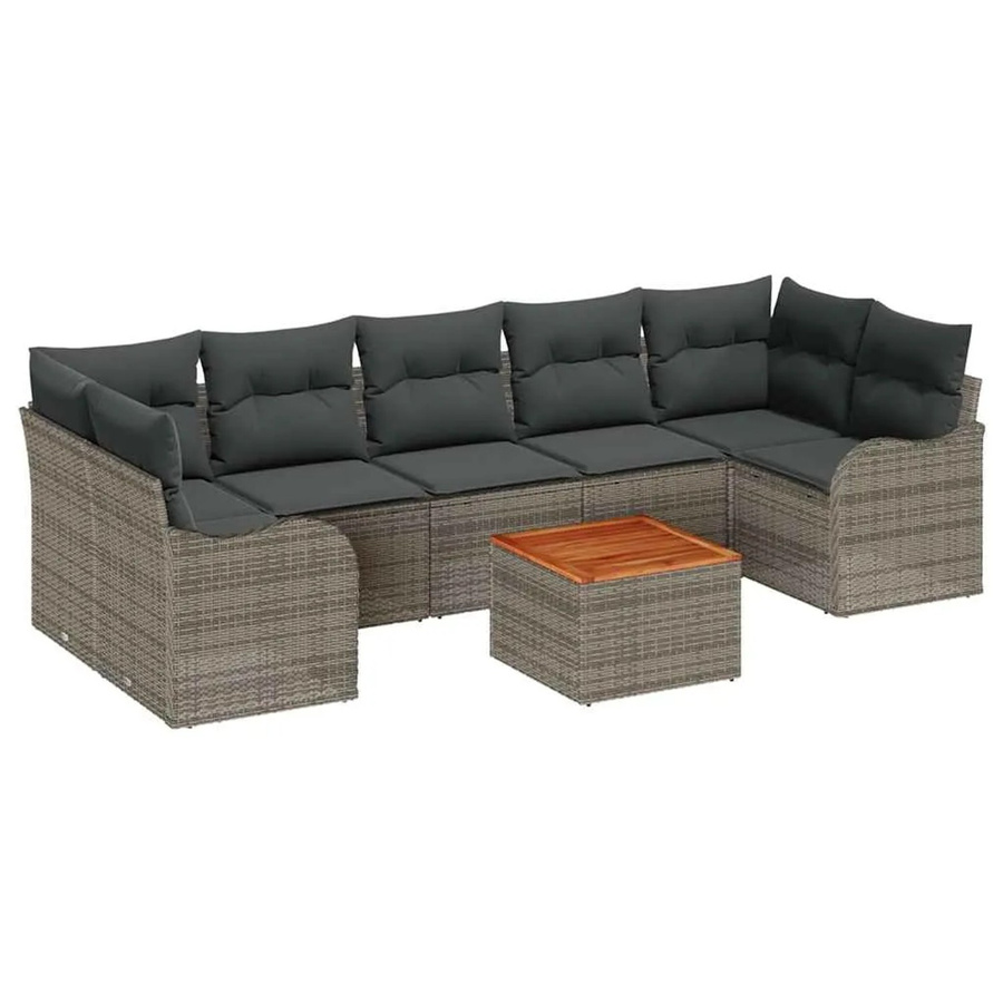 vidaXL Garten-Sofa-Set 8-teilig in Grau aus Polyrattan und Akazienholz - Bild 2