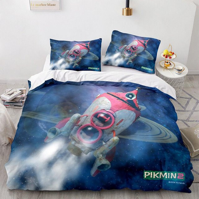 Allbestart Pikmin Bettwäscheset mit Motiv Hocotate und Olimar, 3-teilig, Blau, B/H: 200 x 200 cm - Bild 1