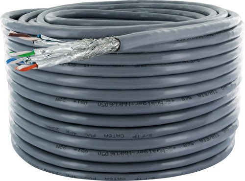 Schwaiger CAT6a S/FTP Ethernet LAN Netzwerkkabel unkonfektioniert, grau, 50 m - Bild 1