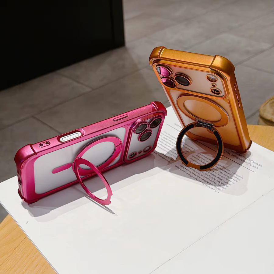 Transparente KELAPA Handyhülle mit drehbarem Ringhalter für MagSafe und Airbag-Linsenschutz für iPhone, Gold - Bild 2