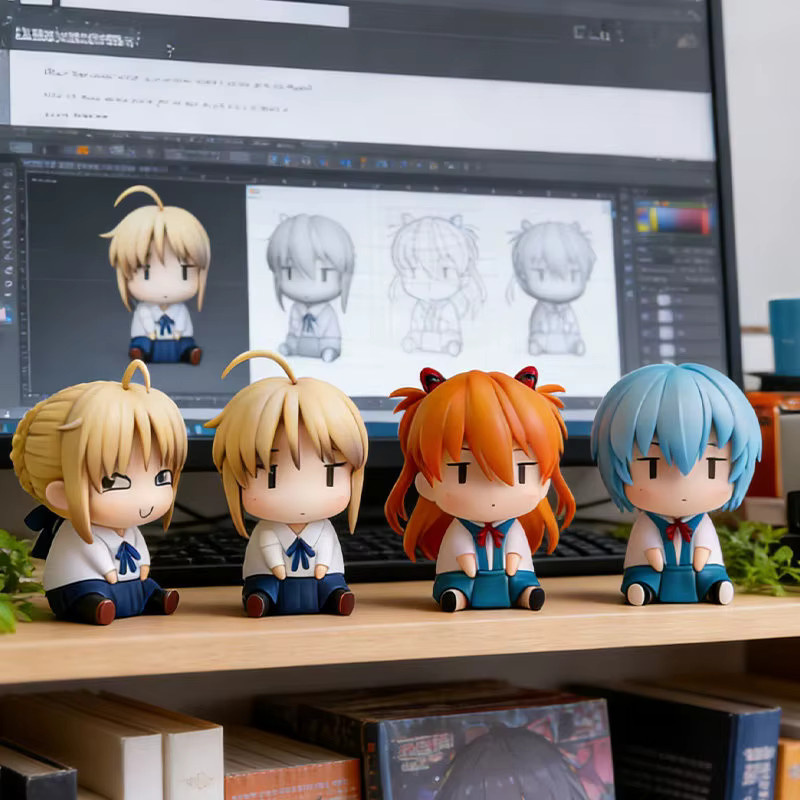 BLOKEES Chibi sitzende Anime-Figuren Rei Asuka Mari, Puppe, Kunststoff - Bild 4
