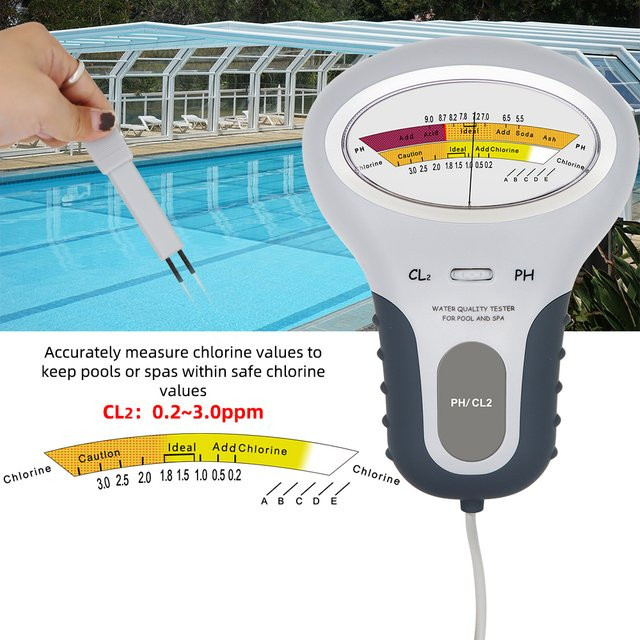 JUANJUAN 2-in-1 Digitales PH- und Chlormessgerät PC-101 in Weiß für die Wasserqualität von Pool und Spa - Bild 1