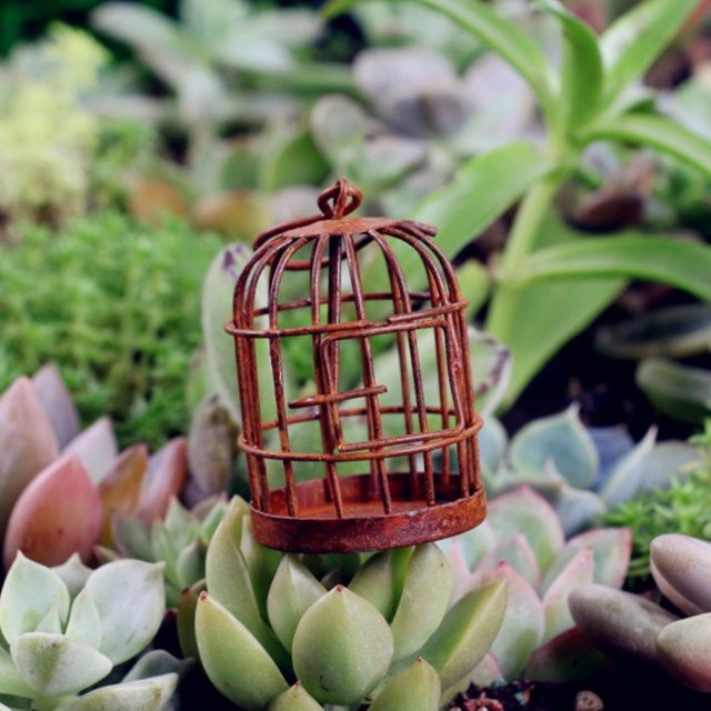 ZTOYL Miniatur Metall Vogelkäfig, Puppenhaus Zubehör, Braun - Bild 1