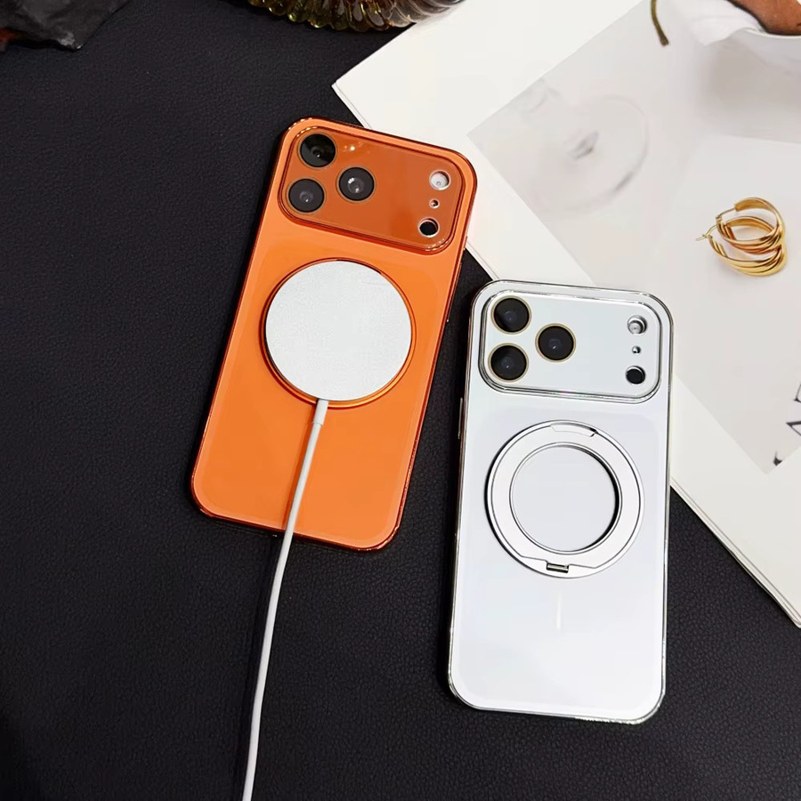 Magnetische Handyhülle mit Ring-Drehständer und Objektivschutzfolie für iPhone 17 16 15 14 13 12 Pro Max, Farbe: Orange, MagSafe kompatibel - Bild 2