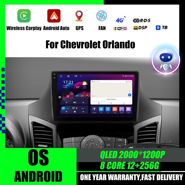 KJ-NAVI Multimedia Autoradio für Chevrolet Orlando 2010 - 2018 mit Android 16, Carplay, GPS, Bluetooth 5.0, Schwarz - Bild 1