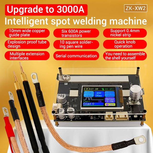 ZK-XW2 Tragbares Punktschweißgerät mit LCD-Digitalanzeige, Einstellbarer Dual-Pulse-Modus und 3000A Leistung für DIY-Anwendungen - Bild 1