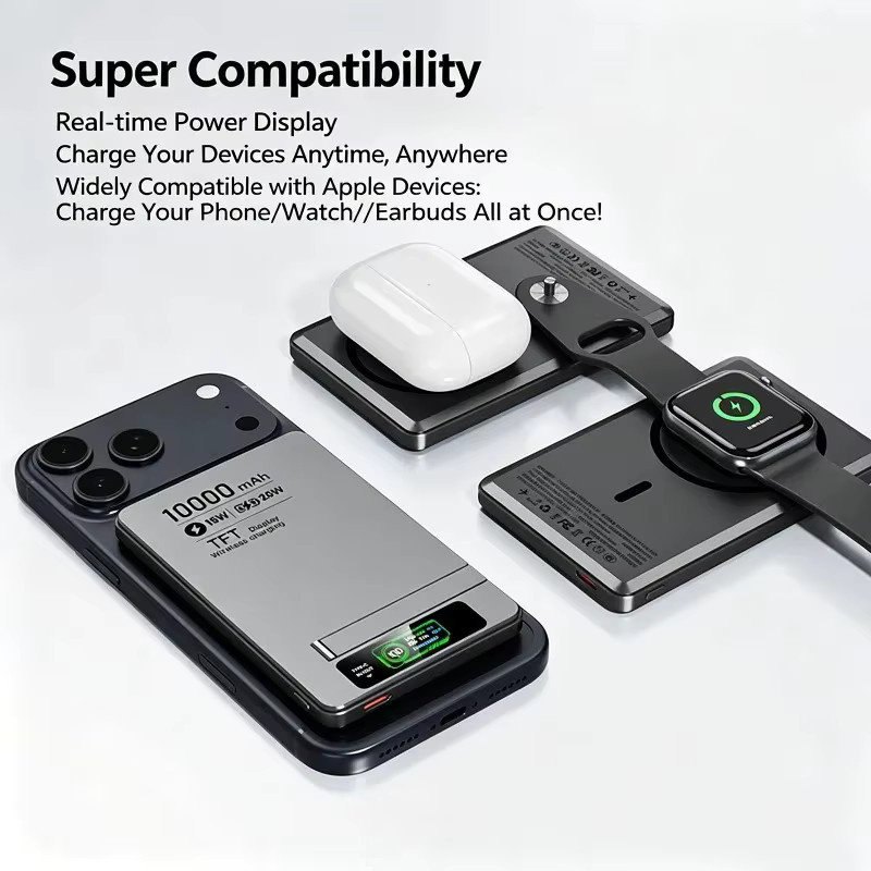 Magnetische Powerbank mit Halterung und TFT-Digital-Display in Orange, 5000/10000mAh, kabelloses Schnellladen für Handys und Uhren - Bild 4