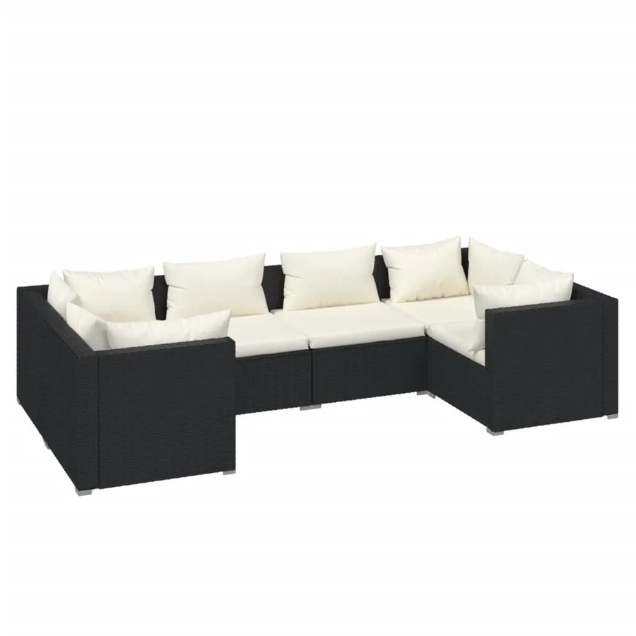 vidaXL 6-tlg Garten-Lounge-Set aus PE-Rattan in Schwarz mit Kissen und pulverbeschichtetem Stahlgestell - Bild 2