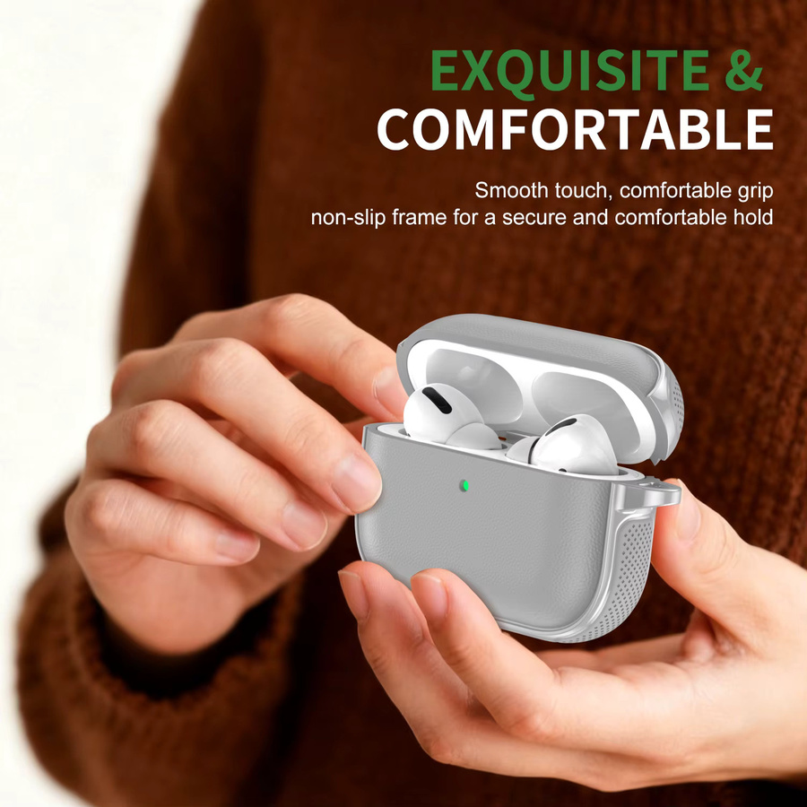 Schutzhülle in Ledertextur für Apple AirPods 4, AirPods Pro 3, 2 und 1, Bluetooth-Kopfhörertasche in Orange oder Grau - Bild 2