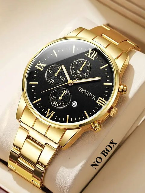 CMK Armbanduhr Quarz, Gold, Edelstahl, Schwarz, Herren, Datum - Bild 1