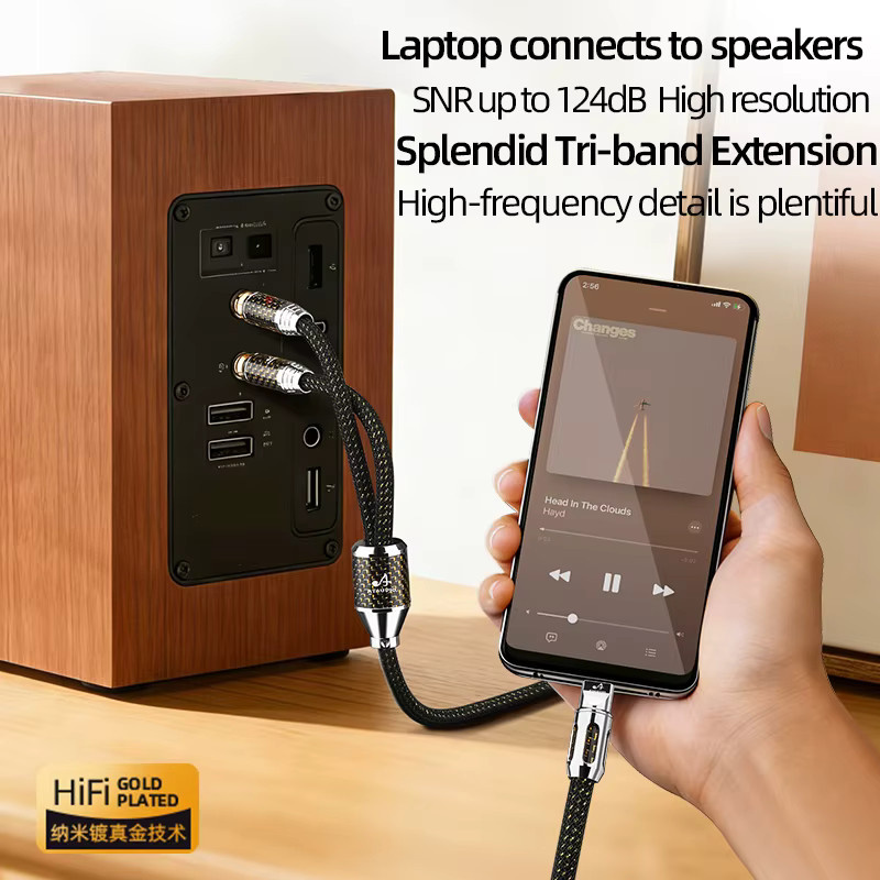 ATAUDIO HiFi USB Typ-C zu 2RCA Audiokabel, vergoldetes OCC Splitterkabel für Lautsprecher und Verstärker, Schwarz/Gold - Bild 2