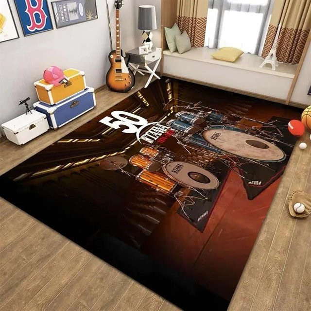 Karpetti Schlagzeug-Print Teppich in Schwarz, B/T: 120 x 80 cm - Bild 1