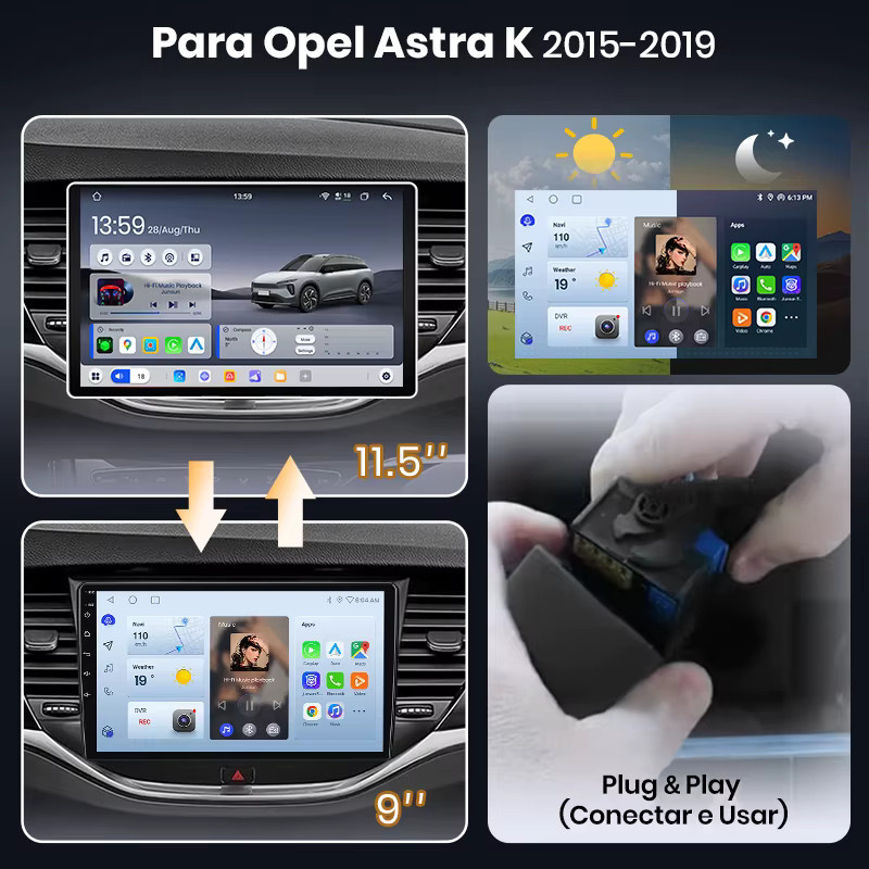 Junsun 8-Kern Autoradio mit Carplay und Android Auto für Opel Astra K 2015-2019, GPS Navi, 4G, DAB+ und DSP, Schwarz - Bild 2