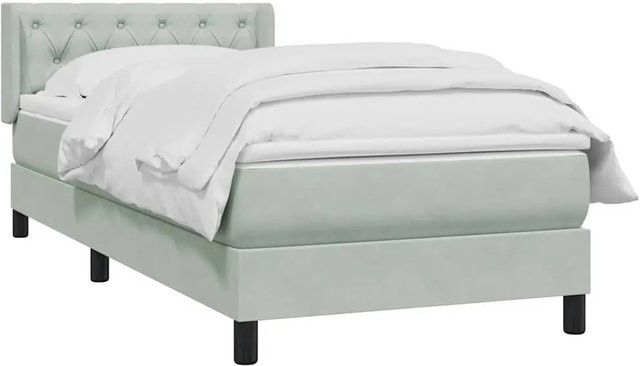 vidaXL Boxspringbett mit Matratze in Hellgrau aus Samt, Hybrid-Design mit Taschenfederkern, B/T/H: 80 x 210 cm - Bild 1