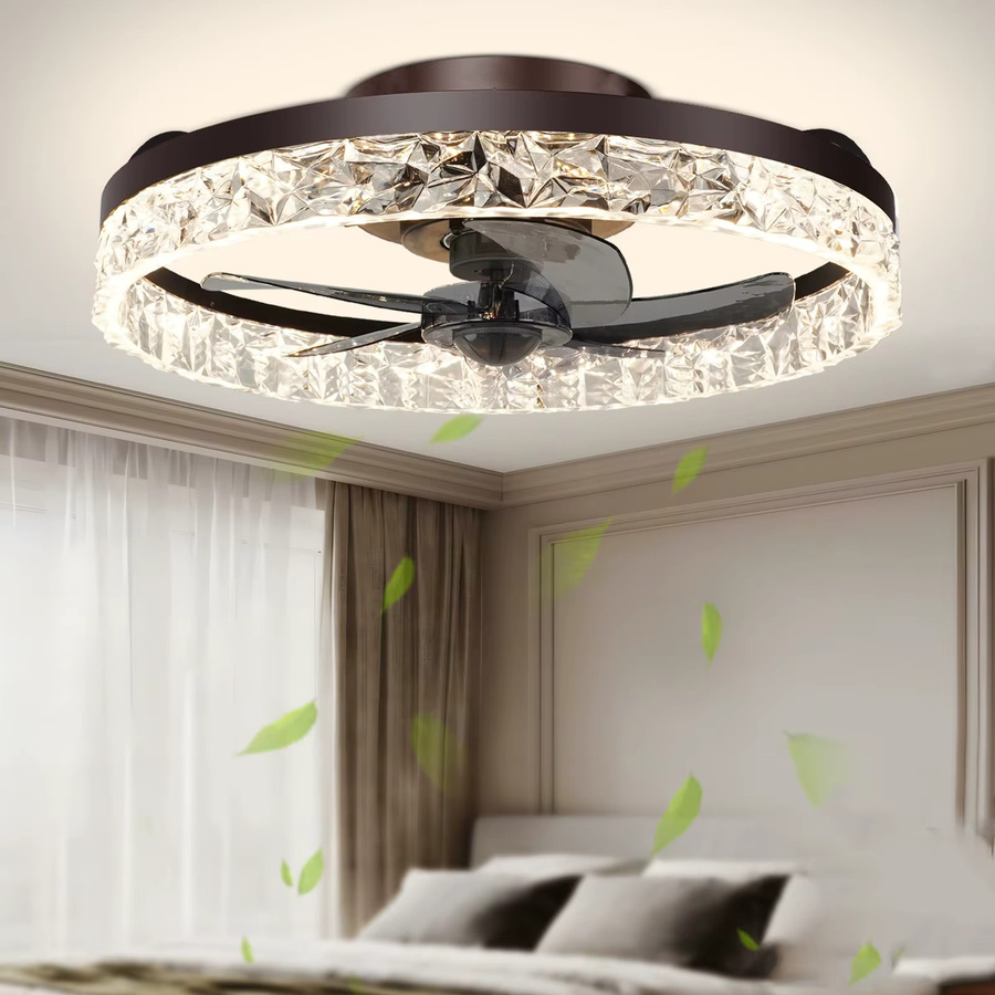 Ludengchaoshi Deckenventilator mit Licht und Fernbedienung, flaches Design in Schwarz mit Kristallglas, einstellbares Licht 3000-6000K, 6-stufige Windgeschwindigkeit für Wohnzimmer und Schlafzimmer - Bild 2