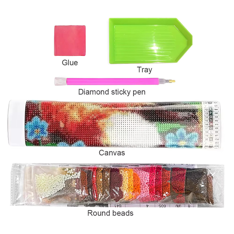 QIZITENG 5D Diamant-Malerei-Set Blumenlandschaft mit runden Mosaik-Steinen in Multicolor - Bild 2