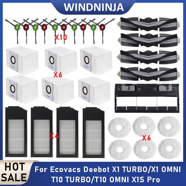 Ecovacs Ersatzteil-Set für Deebot T10 TURBO, OMNI, X1 TURBO, X1S PRO mit Staubbeuteln, Wischtüchern, Vakuumfiltern, Hauptseitenbürsten und Bürstenabdeckung - Bild 1