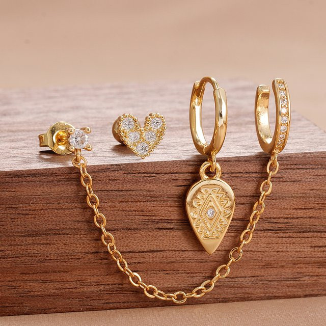 Maodane Ohrringe Set, Edelstahl, Zirkonia, Damen, Gold - Bild 1
