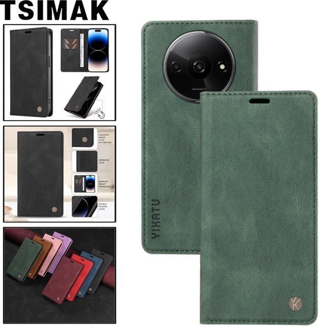 Xiaomi Flip Wallet Cover für Redmi A3, A1 und A2 Plus, Lederhülle mit Kartensteckplatz, Schwarz - Bild 1